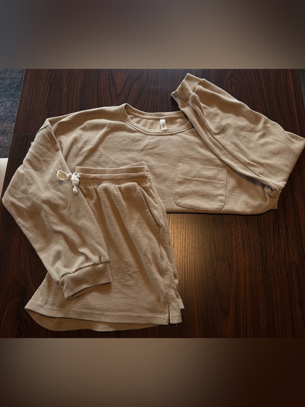 Size L Wishlist Tan Waffle-Knit 2 Piece Set Lounge Set